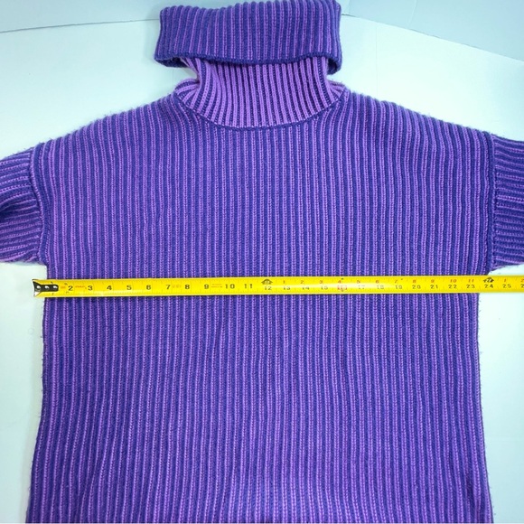 NAADAM Women's Wool Cashmere Turtleneck Long Sweater Purple Blue Stripe Sz Large - Picture 8 of 10